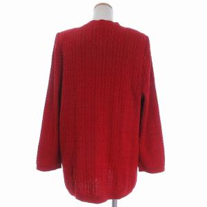 Leilian ニット カーディガン ロング 金ボタン Vネック 長袖 13+ 赤 レッド 大きいサイズ AA