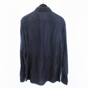 HUGO BOSS シャツ 長袖 リネン 無地 青 ブルー 44
