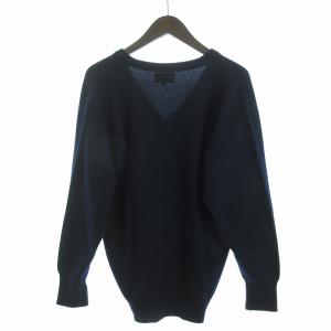 dunhill 美品 ヴィンテージ ニット セーター 長袖 Vネック カシミヤ ロゴ 刺繍 紺 ネイビー 40 GY99