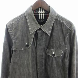 BURBERRY BLACK LABEL デニムシャツ ジャケット 長袖 比翼ボタン 裏地チェック グレー L