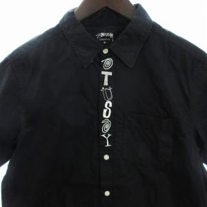 STUSSY AUTHENTIC シャツ 半袖 コットン プリント 黒 ブラック M
