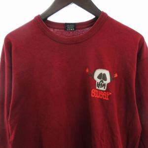 STUSSY Tシャツ カットソー 長袖 スカル プリント 赤 レッド M