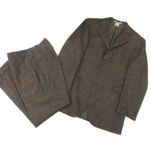 スーツ セットアップ チェック 3B シングル ブラウン オレンジ 48