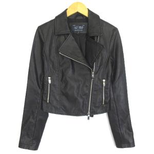 ライダースジャケット フェイクレザー ダブル 黒 ブラック 36