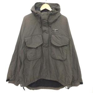 ナイロンジャケット プルオーバー フーディ ハーフジップ カーキ L