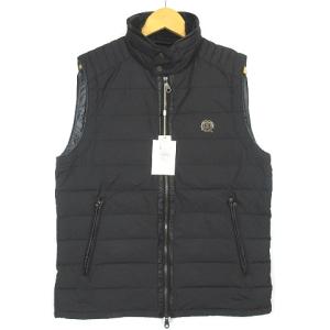 ダウンベスト ジップ フリース レザー ブラック 黒 M