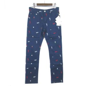 パンツ スカル ロゴ 刺しゅう 総柄 ゴルフウエア ネイビー 紺 M