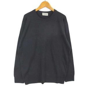 ニット セーター 長袖 クルーネック ウール ネイビー M
