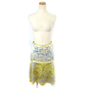 Emilio Pucci スカート ひざ丈 シルク フレア 水彩 総柄 イエロー