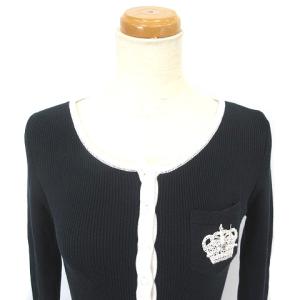 René クラウン刺繍リブニットカーディガン ネイビー