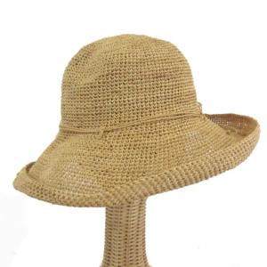 ラウンドクラウン ハット Delphina ラフィアハット つば広 ベージュ