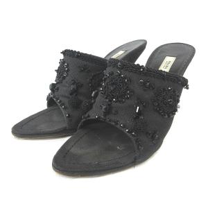 PRADA ビジューサンダル デニム コンフォート 37.5 ブラック RRR