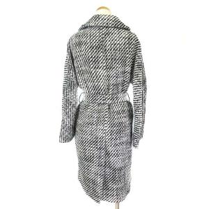 BARNEYS NEW YORK イタリア製 ツイードコート ロング ベルト付き 黒 白