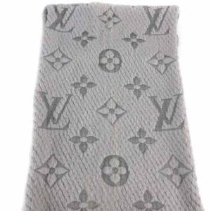 LOUIS VUITTON 18年 M74742 エシャルプ ロゴマニア モノグラム マフラー フリンジ ウール シルク グレー