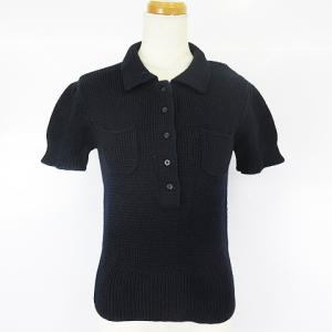 ニット 半袖 ハンドニット 手編み ウール ダークネイビー M