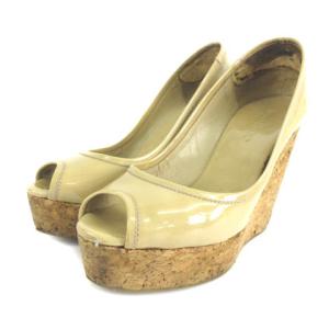 コルクエナメルオープントゥパンプス 35.5 ベージュ