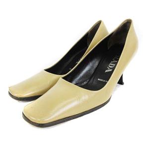 PRADA パンプス スクエアトゥ レザー 35 ベージュ