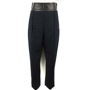 テーパード パンツ レザー 切替 ウール タック ダークネイビー 4