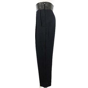 DIANE von FURSTENBERG テーパード パンツ レザー 切替 ウール タック ダークネイビー 4