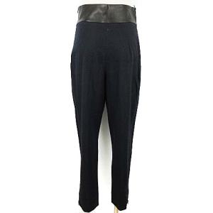 DIANE von FURSTENBERG テーパード パンツ レザー 切替 ウール タック ダークネイビー 4