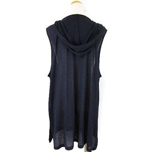 Leilian 近年モデル ロング カーディガン ベスト フード ネイビー 紺 15