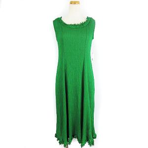 ワンピース ひざ丈 プリーツ ノースリーブ グリーン ECR6