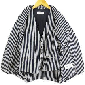 TOMORROWLAND 2ピース ジャケット シアサッカー シルク混 ストライプ グレー ネイビー 44