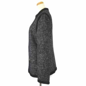 TORY BURCH ジップジャケット ツイード ウール コットン グレー ブラック S ECR6