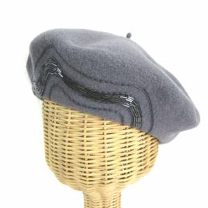 ウール ベレー帽 ビジュー 帽子 エンブロイダリー グレー