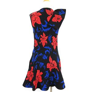 Emilio Pucci ニット ワンピース ノースリーブ ひざ丈 花柄 黒 S 