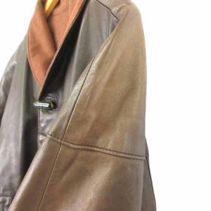 LANVIN ヴィンテージ レザー ブルゾン ウール カシミヤ ブラウン 茶 46