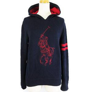 ニット パーカー ビッグポニー エンブロイダリー ネイビー L