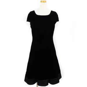 ワンピース ひざ丈 ベロア 半袖 黒 ブラック 40