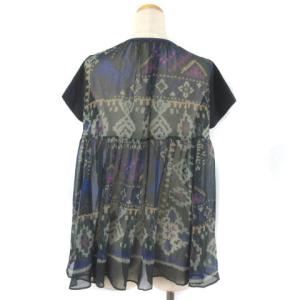 sacai 18年 Tシャツ シフォン切替 イレギュラーヘム 2 ネイビー