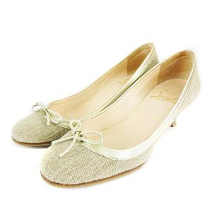 パンプス リネン キャンバス リボン ベージュ 35.5