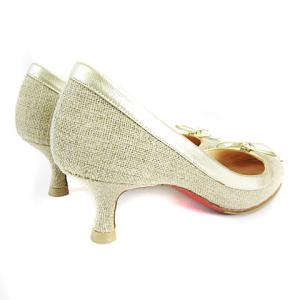 Christian Louboutin パンプス リネン キャンバス リボン ベージュ 35.5