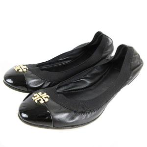 バレエ シューズ レザー ロゴ 黒 ブラック 7.5