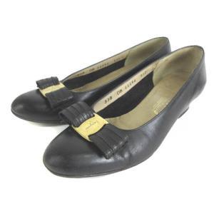 パンプス ヴァラ リボン レザー ローヒール 5.5 ブラック 