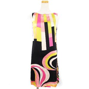 ワンピース ひざ丈 ノースリーブ シルク プッチ柄 US4マルチカラー IBO15