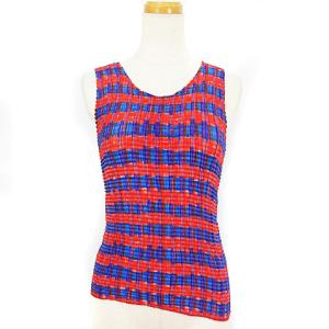 美品 プリーツ ノースリーブシャツ カットソー アシンメトリーヘム マルチカラー M ECR10