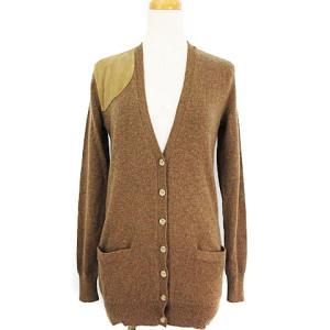 カーディガン カシミヤ100％ 肩パッチ スエード ブラウン S