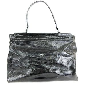 Longchamp ターンロックパテントレザーハンドバッグ ブラック