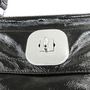 Longchamp ターンロックパテントレザーハンドバッグ ブラック
