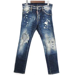 ペイントダメージスキニーデニムパンツ インディゴ