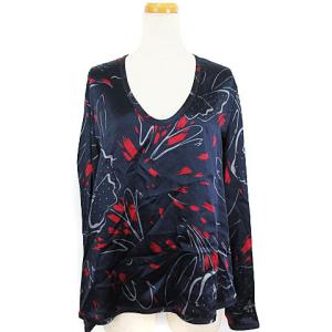 総柄サテンシルクカットソー ネイビー