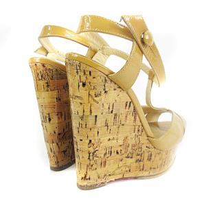 Christian Louboutin ウェッジソール サンダル コルクソール パテントレザー ベージュ 35