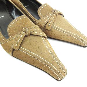 PRADA パンプス スエード リボンモチーフ 37 ブラウン IBO18