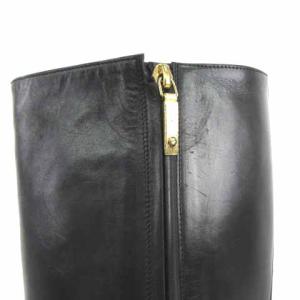 LOUIS VUITTON ロングブーツ モノグラム フラワー モチーフ レザー 黒 35.5