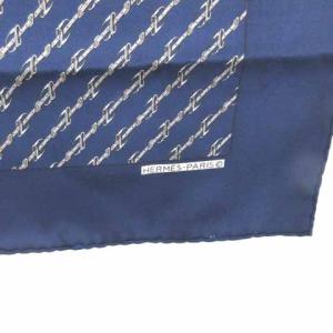 HERMES プチカレ スカーフ シルク ベルト柄 ネイビー