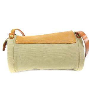 IL BISONTE キャンバスレザーショルダーバッグ ベージュ